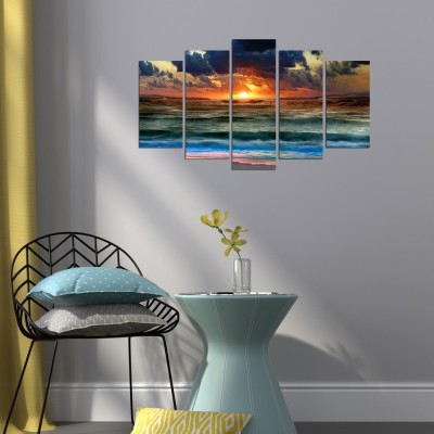 Tablou MDF ( 5 buc ) Nazare Valuri, Multicolor, 60x110 cm foto
