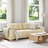 vidaXL Canapea de 3 persoane, crem, 180 cm, textil