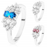 Inel argintiu, fundiţă din zirconii transparente şi colorate - Marime inel: 53, Culoare: Transparent - Albastru