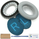 Set 2 bureti pentru casti Bose QuietComfort 25, 15, QC25, QC15, QC2, AE2, SoundTrue 1/2, SoundLink I/II - Argintiu-Albastru - Spuma cu memorie