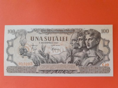 Bancnota 100 lei 5 Decembrie 1947 - filigran BNR vertical - UNC foto