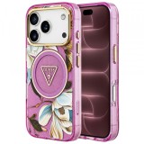 Husa MagSafe pentru Apple iPhone 18 Pro Max / 17 Pro Max, Guess, IML Metal Glitter Flowers Triangle, Mov