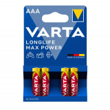 Set 4 baterii alcaline LR03, Varta Longlife Max Power AAA, 1.5V, in blister