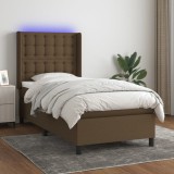 vidaXL Pat cu arcuri, saltea și LED, maro &icirc;nchis, 90x190 cm, textil