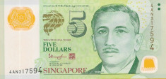 Bancnota Singapore 5 Dolari (2014) - P47d UNC ( polimer, triunghi pe spate ) foto