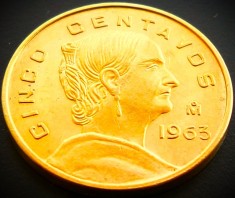 Moneda 5 CENTAVOS - MEXIC, anul 1963 *cod 3134 = UNC luciu de batere