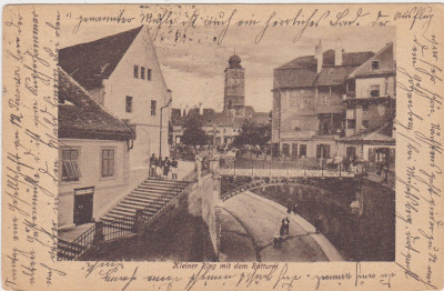 CP SIBIU Hermannstadt inelul mic turnul sfatului kleiner ring mit ratturm 1917 foto