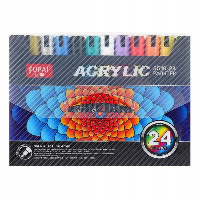 Set 24 Markere cu vopsea Acrilica JUPAI&reg;, Varf de 4 mm, pentru Sticla, Ceramica, Pietre, Lemn, Plast