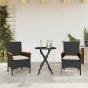 Gossi set bistro cu perne, 3 piese, negru, poliratan si sticla