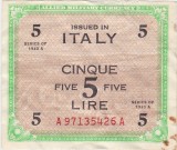 ITALIA 5 Lire 1943 A Allied Military Currency VF