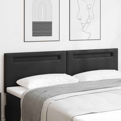 vidaXL Tăblie cap cu lumini cu bandă LED Pe perete Negru 180 cm PVC foto