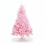 Brad artificial, inaltime 150 cm, coroana bogata, culoare roz, suport sustinere alb