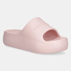 Tommy Jeans papuci CHUNKY POOL SLIDE ESS femei, culoarea roz, cu platforma, EN0EN02879