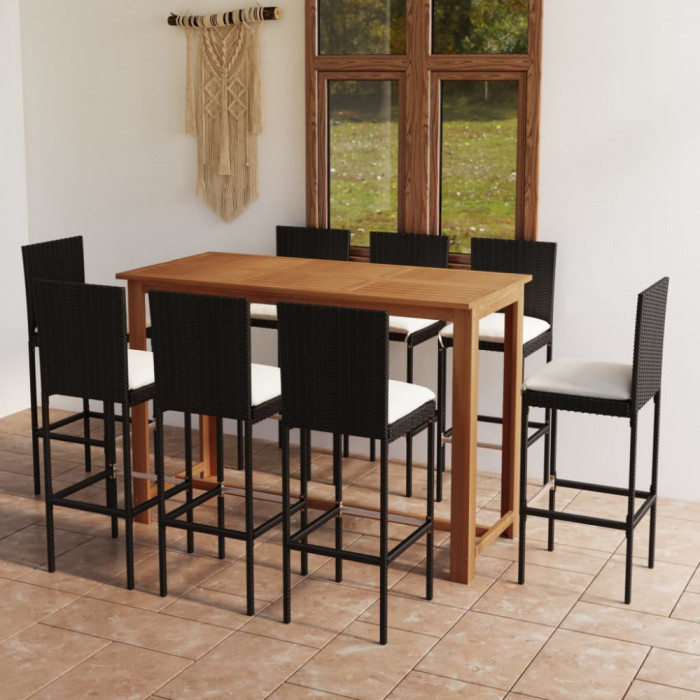 Set mobilier bar de gradina cu perne, 9 piese, negru GartenMobel Dekor