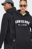 Converse bluza culoarea negru, cu glugă, cu imprimeu