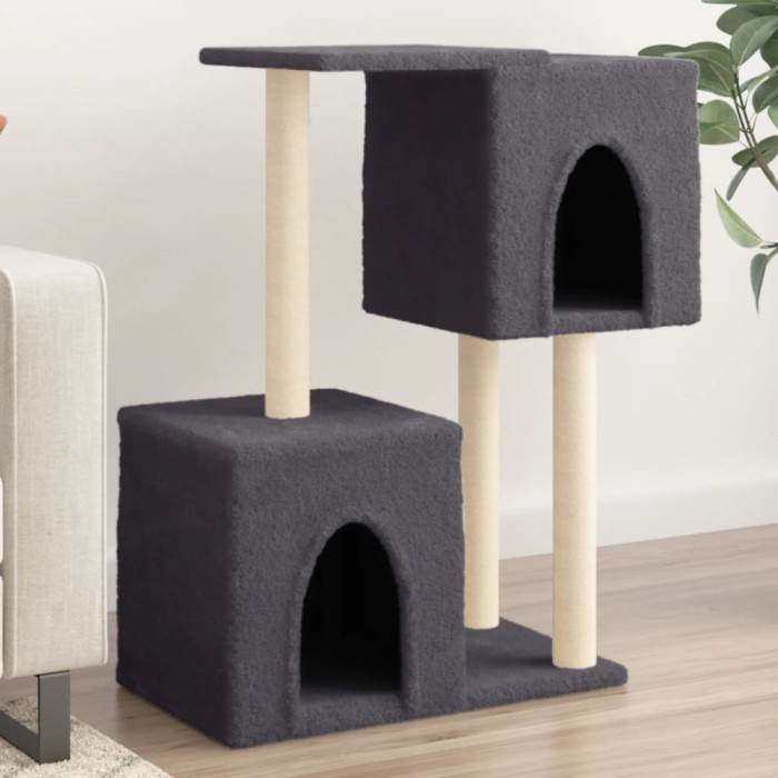 vidaXL Ansamblu pisici cu st&acirc;lpi din funie sisal, gri &icirc;nchis, 86 cm