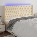 VidaXL Tăblie de pat cu LED, crem, 183x16x118/128 cm, textil