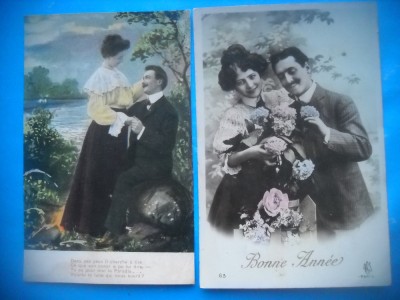 HOPCT 1629 CUPLU-ROMANTICA-FRANTA--LOT 2 CARTI POSTALE VECHI-CIRCULATE foto