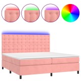 Cumpara ieftin Pat continental cu saltea &amp; LED, roz, 200x200 cm, catifea