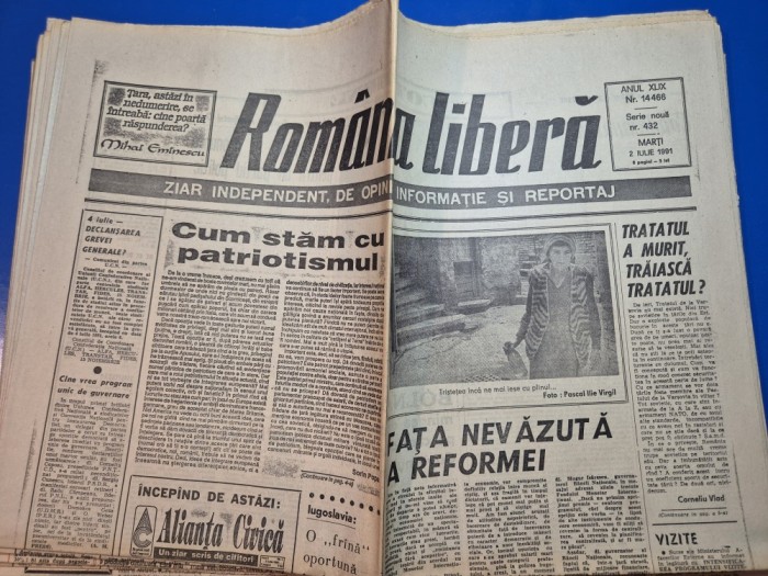 ziarul romania libera 2 iulie 1991 - dobrin cel mai bun fotbalist roman in ultimii 25 de ani,rapid in intertoto