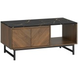 HOMCOM Masă de cafea, masă de living, blat efect marmură, 2 uși și 2 nișe deschise, 100 x 50,8 x 45,7 cm, nuc | Aosom Romania