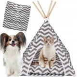 Cort de interior pentru catei, pisici si iepurasi, gri cu alb, 50x40x60cm Household NewTrend