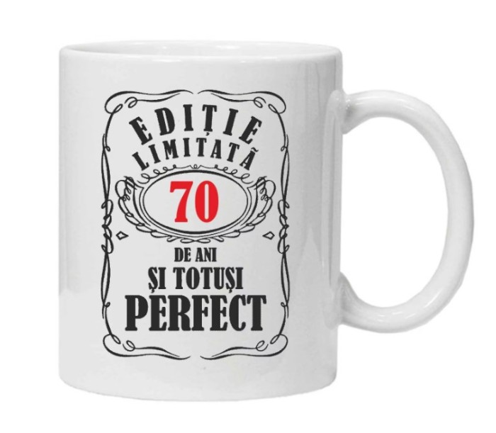 Cana alba personalizata &quot;editie limitata&quot;, 70 ani, INOVATIX&reg;. 330ml