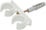 Clema Dubla Plastic Fixare Tevi Cu Diblu Si Holzsurub 16Mm, Pachet 20 Bucati