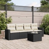 Cumpara ieftin Set mobilier de grădină cu perne, 5 piese, negru, poliratan