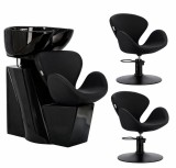 Set Scafă coafor profesională unitate de spălare model Viva + 2 x scaune de coafură hidraulic pivotant pentru picioare și accesorii bol ceramic