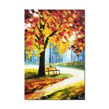 Tablou peisaj din parc pictat manual, 60x40cm ulei pe panza in cutit efect 3D
