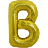 Balon folie metalizata litera b, flippy, 80 cm, umflati cu heliu sau aer, ambalaj individual, pai inclus, auriu