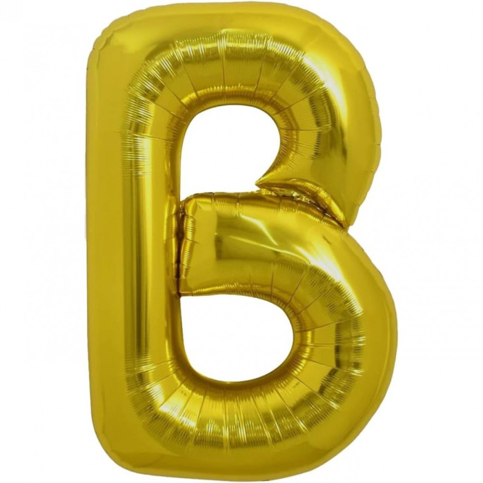Balon folie metalizata litera b, flippy, 80 cm, umflati cu heliu sau aer, ambalaj individual, pai inclus, auriu