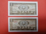 2 x Bancnota 1 leu 1966 diferenta de culoare seria C0021 filigran orizontal / C0032 filigran vertical - UNC++++