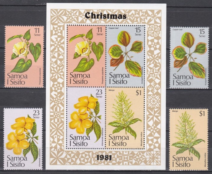 Samoa 1981 - Crăciun - Flori, Serie + Colita, MNH
