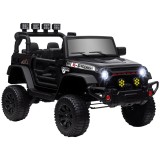 AIYAPLAY Mașină electrică pentru copii UTV cu telecomandă 2,4G, 2 motoare de 12 V, muzică, claxon, lumini LED, 100x63x65cm, negru | Aosom Romania