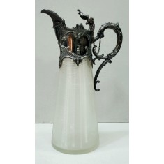 Carafa Rococo din sticla si metal argint. Secol XIX