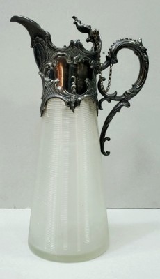 Carafa Rococo din sticla si metal argint. Secol XIX foto