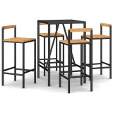 Cumpara ieftin Set bar pentru gradina, 5 piese, negru, poliratan/lemn acacia