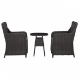 Set mobilier bistro de grădină cu perne 3 piese negru poliratan, vidaXL