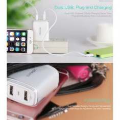 Incarcator retea Usams U2+ Dual USB HTC One E9 Alb foto