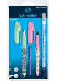 Set stilou + roller Schneider Zippi + pic Corry + 2 rezerve/blister, vernil+roz 2025-2026