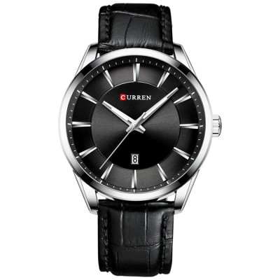 Ceas barbatesc de mana Curren Quartz Fashion Simplu Piele Negru Argintiu foto