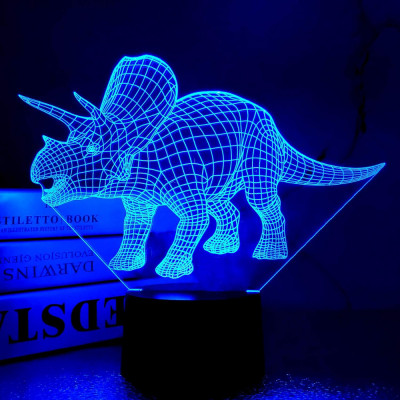 Ozaur 3D Lumină de noapte, Triceratops LED Lampă optică iluzie 16 culori schimb&amp;acirc; foto