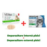 Deparazitare internă pisici, Vermicat, 1 comprimat + Deparazitare externă pentru pisici Frontline Spot On, 1 pipetă