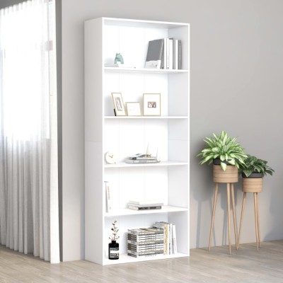 vidaXL Bibliotecă cu 5 rafturi, alb, 80x30x189 cm, lemn prelucrat 801026 foto