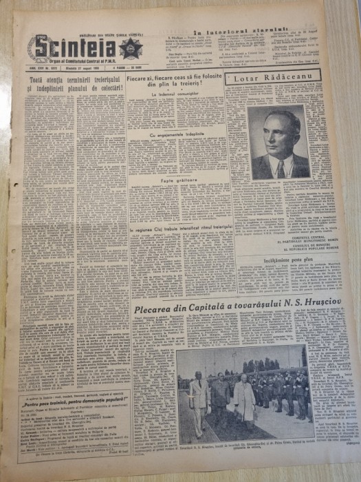 scanteia 27 august 1955-moartea lui lotar radaceanu,plecarea lui hrusciov