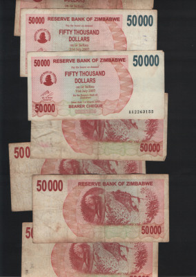 Rar! Zimbabwe 50000 dollars 2007 pret pe bucata VG-F-VF foto