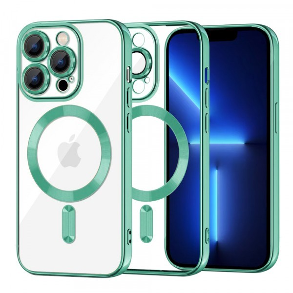 Husa MagSafe pentru Apple iPhone 13 Pro Max, Techsuit, Luxury Crystal, Verde Deschis