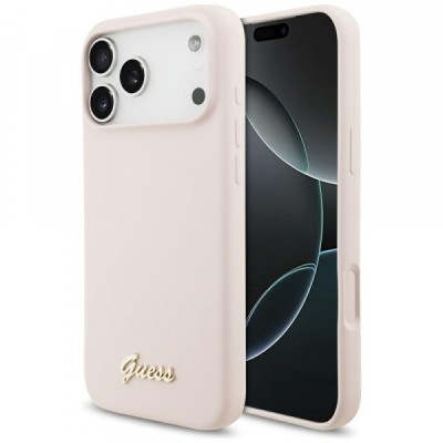Husa MagSafe pentru Apple iPhone 17 Pro Max, Guess, Script Metal Logo, Roz Deschis foto